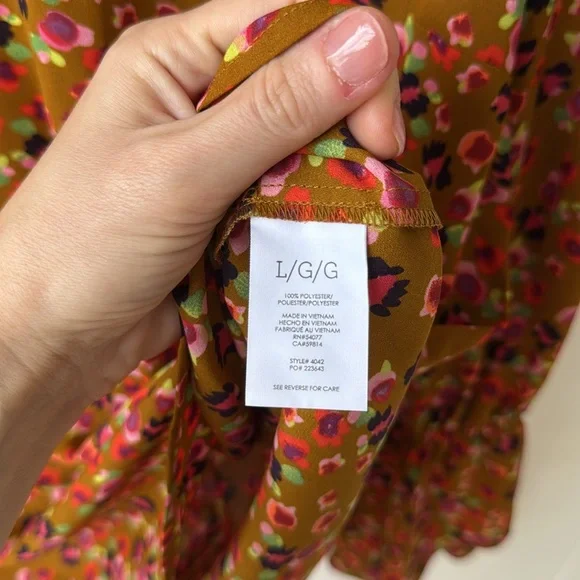 Cabi Burnished Blouse Autumn Floral Brown Orange Blouse Top Bell Sleeve 4042 - Picture 6 of 7